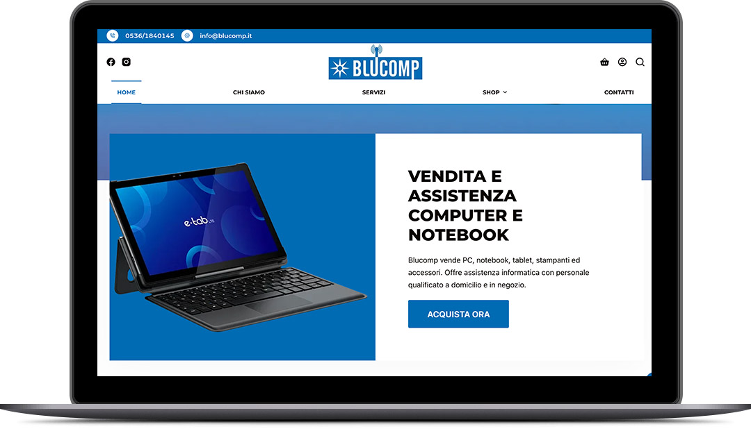 Sviluppo E-commerce e Collegamento al Catalogo Facebook e Instagram per Blucomp Sassuolo | OMEGA22